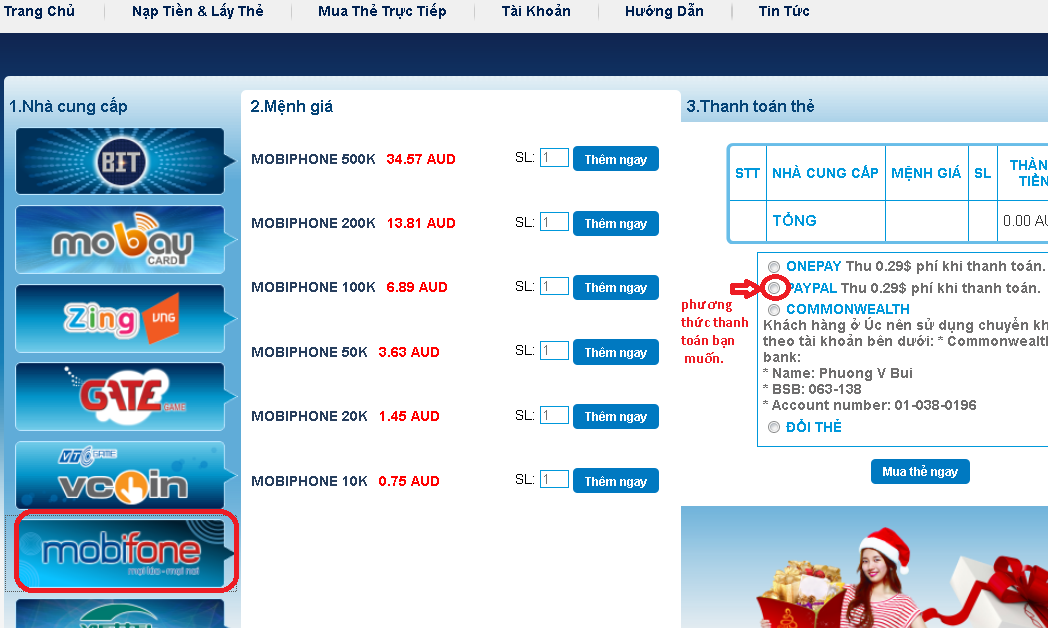 Mua thẻ mobiphone bằng paypal