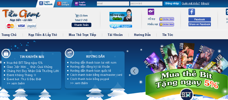 Tiengame.com: ưu đãi mua thẻ game , thẻ điện thoại
