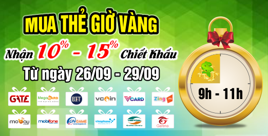 Mua thẻ giờ vàng - Nhận 10-15% chiết khấu