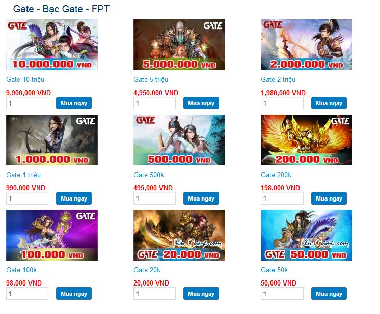 Hướng dẫn mua thẻ gate online tại Tiengame.com