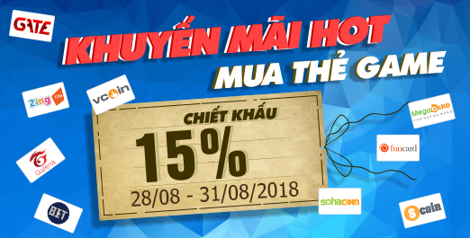 KHUYẾN MÃI HOT - Mua thẻ game chiết khấu 15%