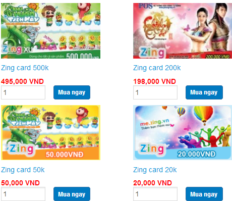 Mua thẻ Zing cực nhanh, giá cực hấp dẫn
